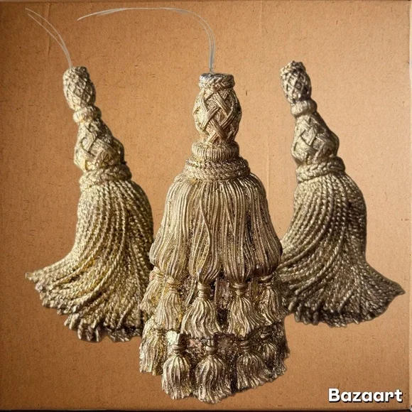 Vintage Dept. 56 gold Tassel Ornaments 6" SO15 set of 3 - Picture 1 of 4